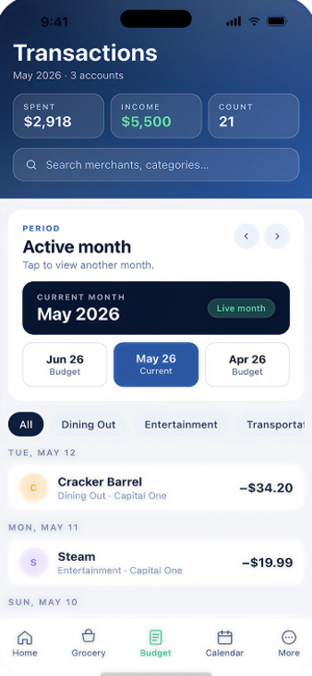 Allontas budget summary screen