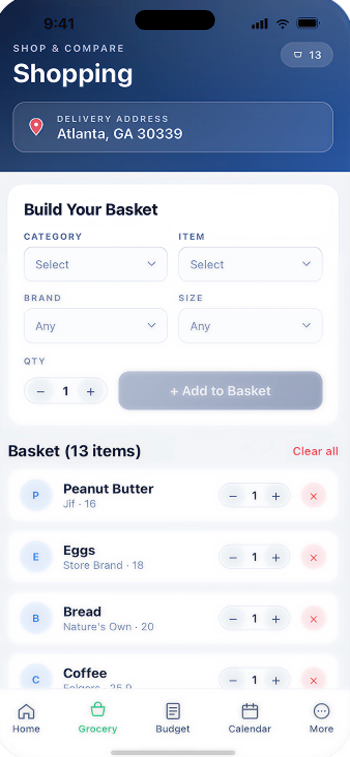 Allontas grocery comparison screen